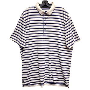 GREYSON Polo Shirt Mens XL White Blue Striped Casual Golf Golfer Athleisure